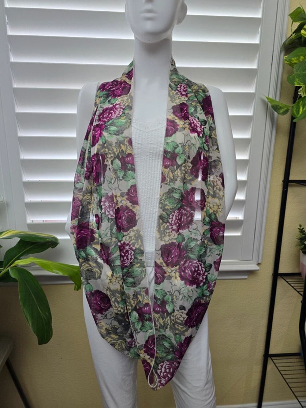 Purple Floral Boho Fairy Cottage Infinity Scarf OSFM